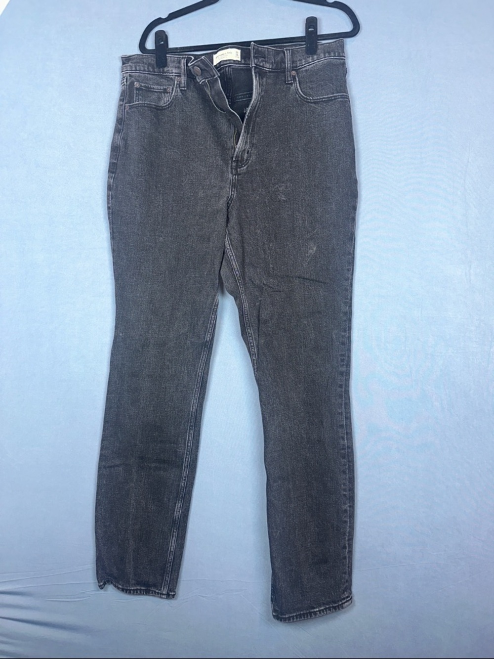Abercrombie 90s Slim Straight Jeans Black Ultra High Rise Womens Size 33 Long 16